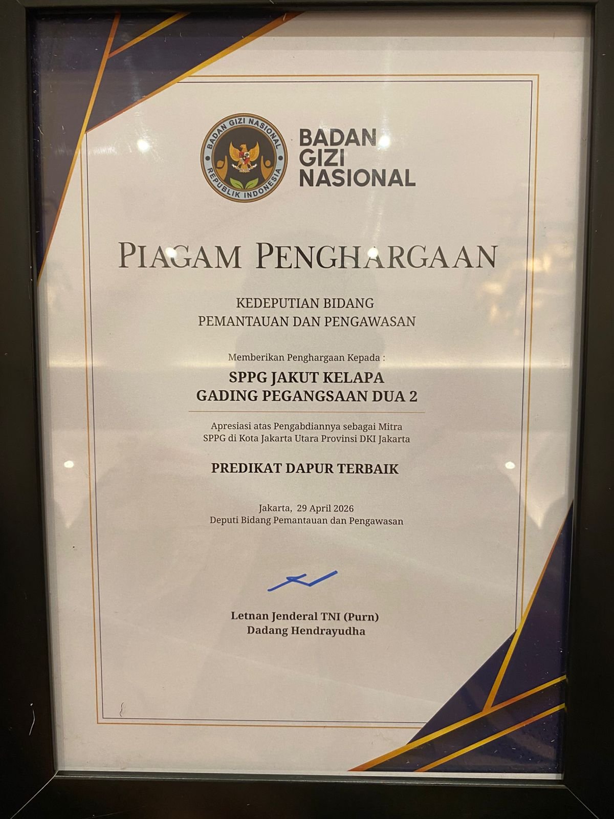 SPPG Jakut Kelapa Gading Pegangsaan Dua 2 Raih Predikat Dapur Terbaik dari Badan Gizi Nasional